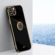 For iPhone 15 Plus XINLI Straight Edge 6D Electroplate TPU Phone Case with Ring Holder(Black) - iPhone 15 Plus Cases by XINLI | Online Shopping South Africa | PMC TechLife | Buy Now Pay Later Mobicred