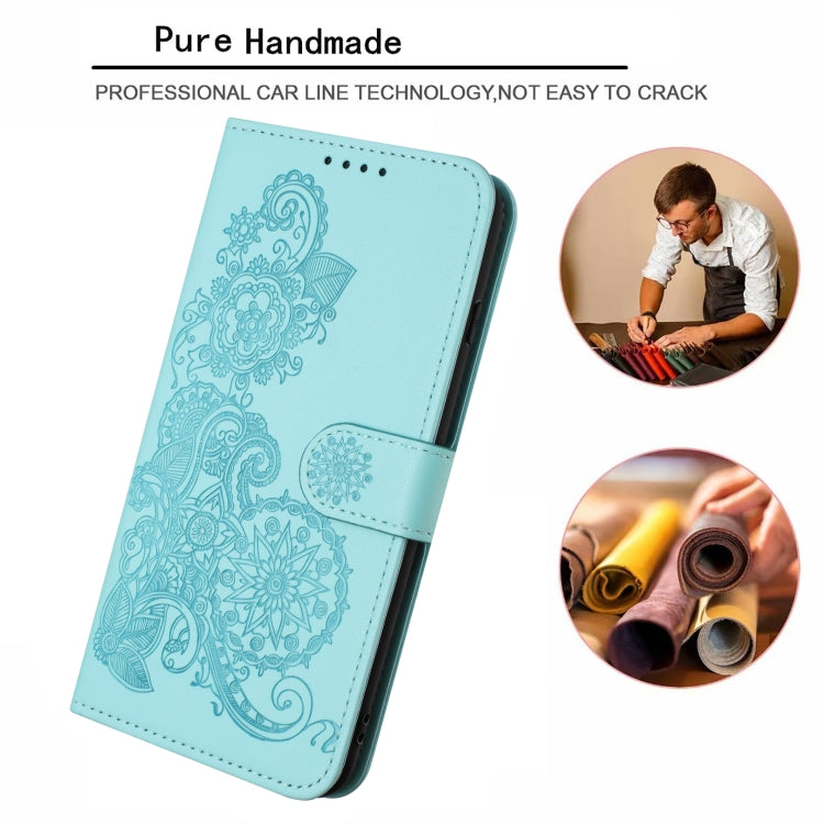 For Samsung Galaxy A24 4G Datura Flower Embossed Flip Leather Phone Case(Light blue)