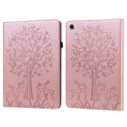 For Samsung Galaxy Tab A9+ Tree & Deer Embossed Leather Tablet Case(Pink)