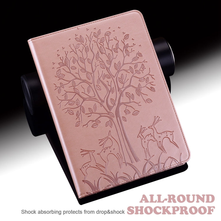 For Samsung Galaxy Tab A9+ Tree & Deer Embossed Leather Tablet Case(Pink)