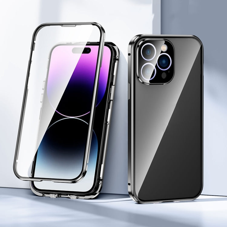 For iPhone 15 Pro Magnetic Double-buckle HD Tempered Glass Phone Case(Black)