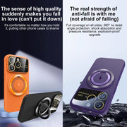 For iPhone 12 Large Window MagSafe Magnetic Holder Phone Case(Orange)