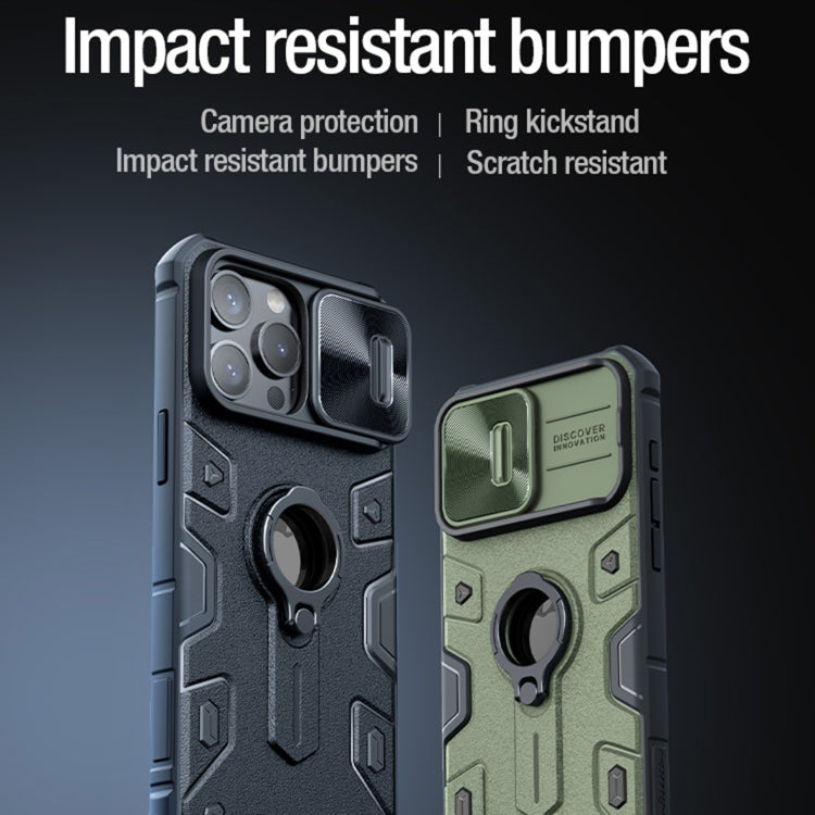 For iPhone 15 Pro Max NILLKIN Shockproof CamShield Armor Protective Case with Invisible Ring Holder(Green)