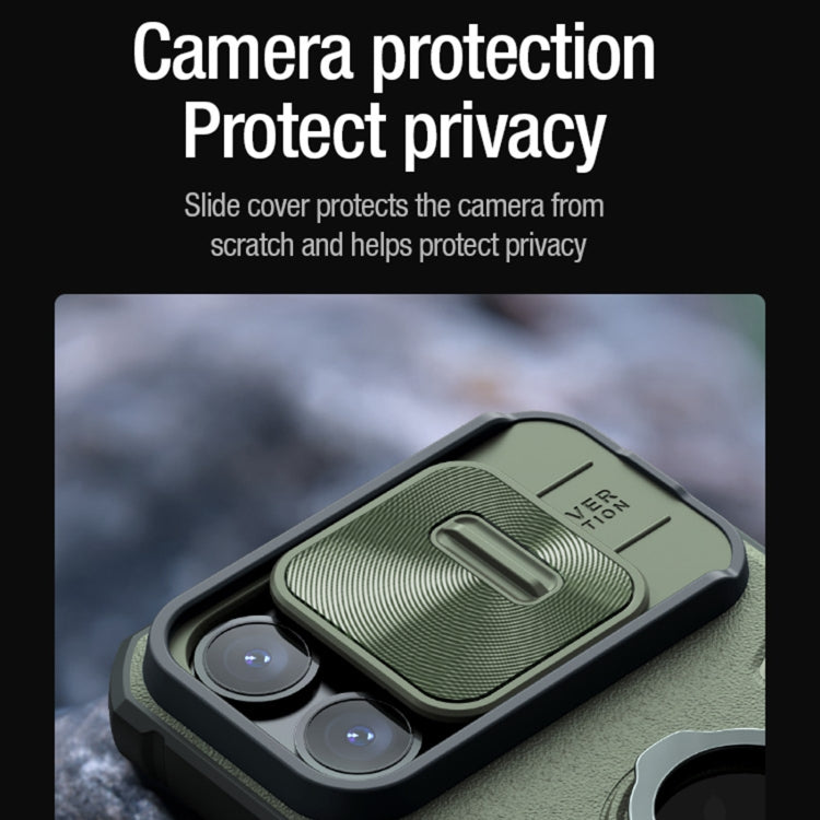 For iPhone 15 Pro Max NILLKIN Shockproof CamShield Armor Protective Case with Invisible Ring Holder(Green)
