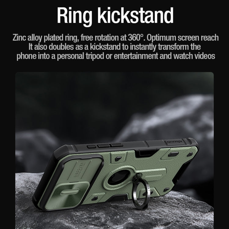 For iPhone 15 Pro Max NILLKIN Shockproof CamShield Armor Protective Case with Invisible Ring Holder(Green)