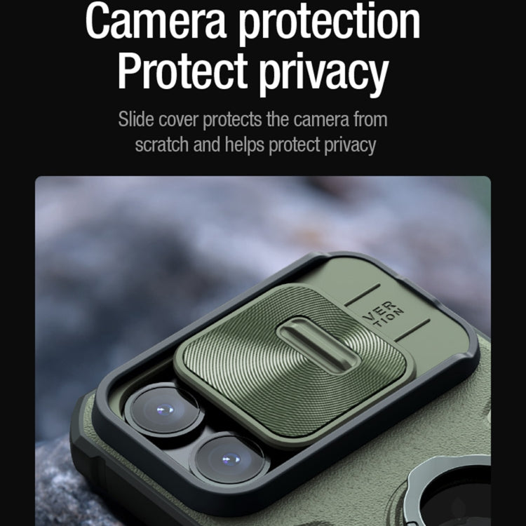 For iPhone 15 Pro NILLKIN Shockproof CamShield Armor Protective Case with Invisible Ring Holder(Green)