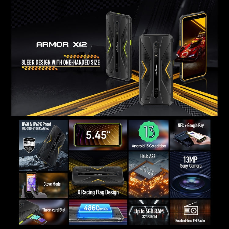 Ulefone Armor X12, 3GB+32GB, Rugged Phone, Face Unlock, 5.45 inch Android 13 Go MediaTek Helio A22 Quad Core, Network: 4G, NFC(Some Orange)