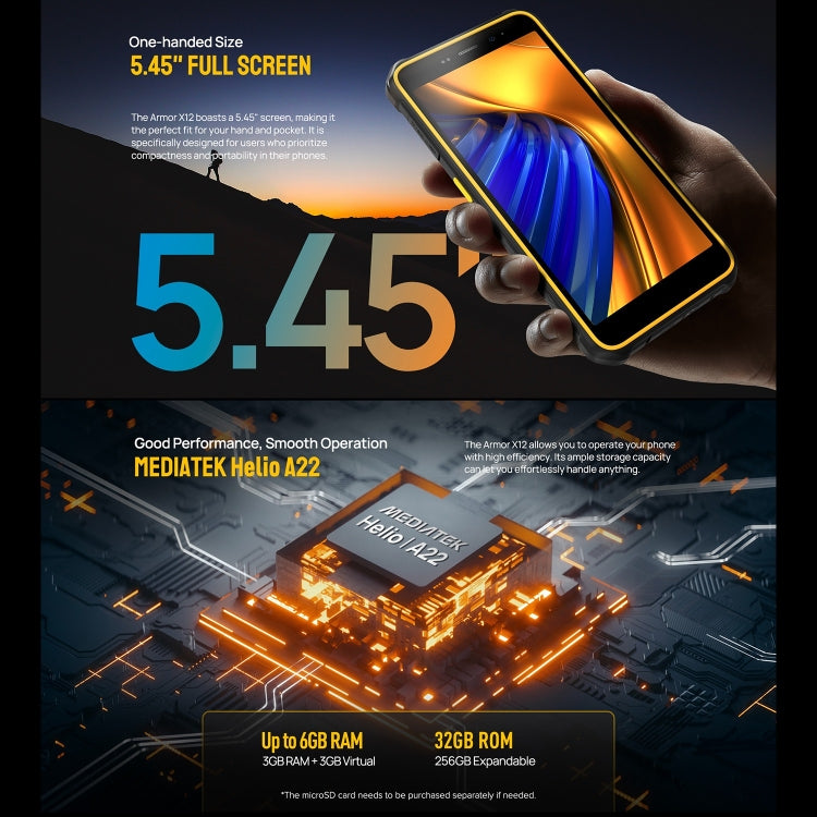 Ulefone Armor X12, 3GB+32GB, Rugged Phone, Face Unlock, 5.45 inch Android 13 Go MediaTek Helio A22 Quad Core, Network: 4G, NFC(Some Orange)