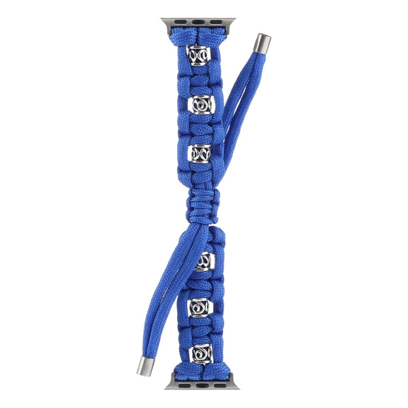 For Apple Watch SE 40mm Silk Silver Beads Braided Watch Band(Blue)