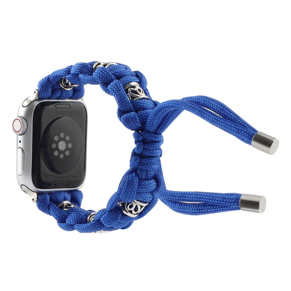 For Apple Watch SE 40mm Silk Silver Beads Braided Watch Band(Blue)