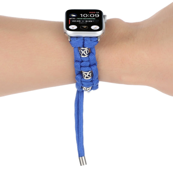 For Apple Watch SE 40mm Silk Silver Beads Braided Watch Band(Blue)
