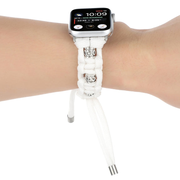 For Apple Watch SE 40mm Silk Silver Beads Braided Watch Band(White)