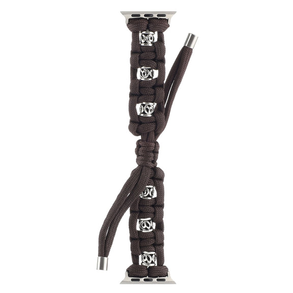 For Apple Watch SE 44mm Silk Silver Beads Braided Watch Band(Coffee)