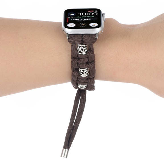 For Apple Watch SE 44mm Silk Silver Beads Braided Watch Band(Coffee)