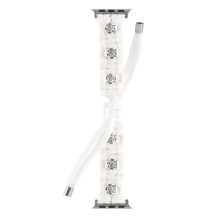 For Apple Watch SE 44mm Silk Silver Beads Braided Watch Band(White)