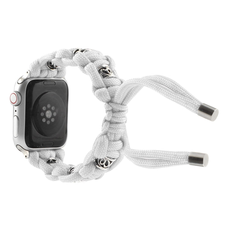 For Apple Watch SE 44mm Silk Silver Beads Braided Watch Band(White)