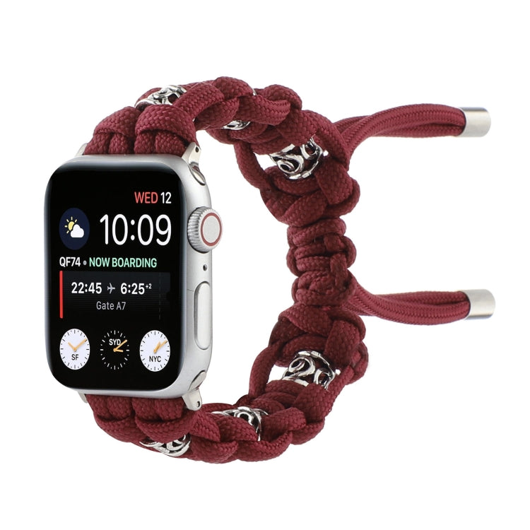 For Apple Watch Series 6 40mm Silk Silver Beads Braided Watch Band(Wine Red)