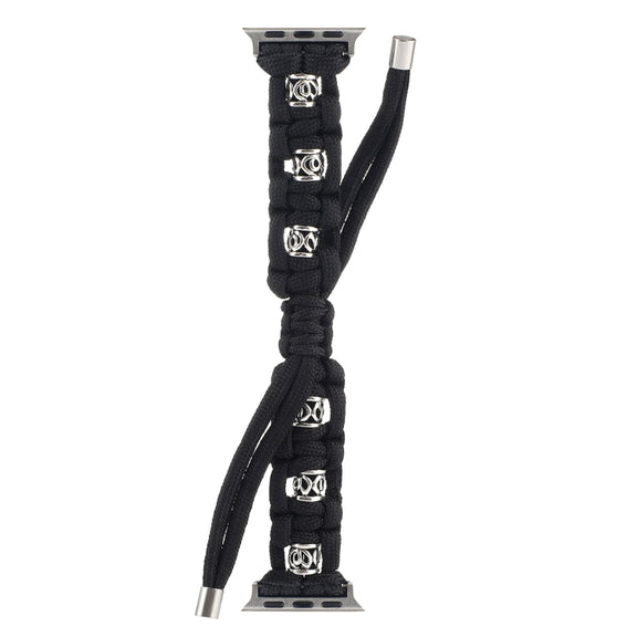 For Apple Watch 42mm Silk Silver Beads Braided Watch Band(Black)