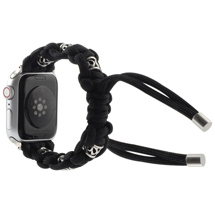 For Apple Watch 42mm Silk Silver Beads Braided Watch Band(Black)