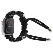 For Apple Watch 42mm Silk Silver Beads Braided Watch Band(Black)