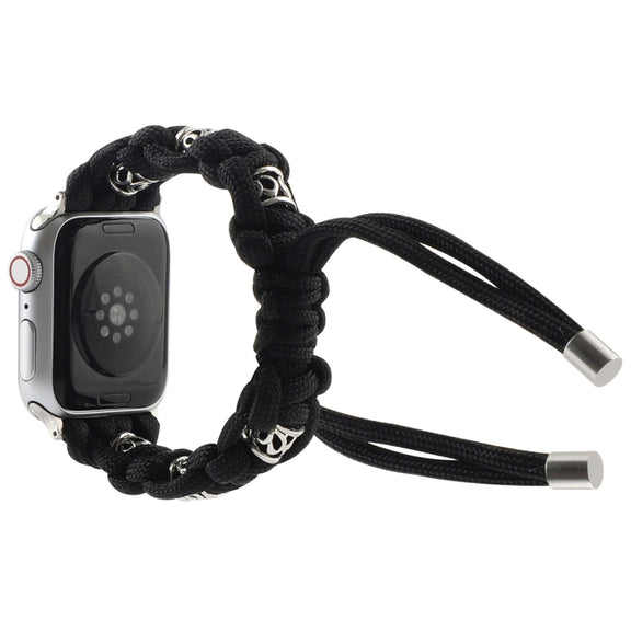 For Apple Watch 42mm Silk Silver Beads Braided Watch Band(Black)