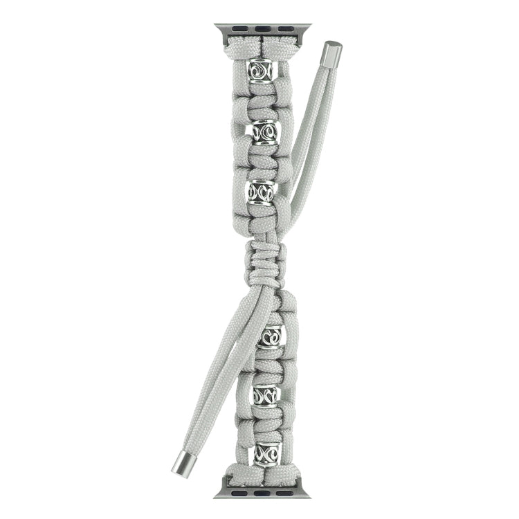For Apple Watch 42mm Silk Silver Beads Braided Watch Band(Grey)