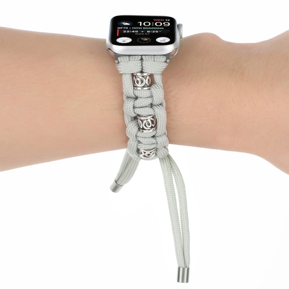 For Apple Watch 42mm Silk Silver Beads Braided Watch Band(Grey)