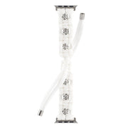For Apple Watch 42mm Silk Silver Beads Braided Watch Band(White)