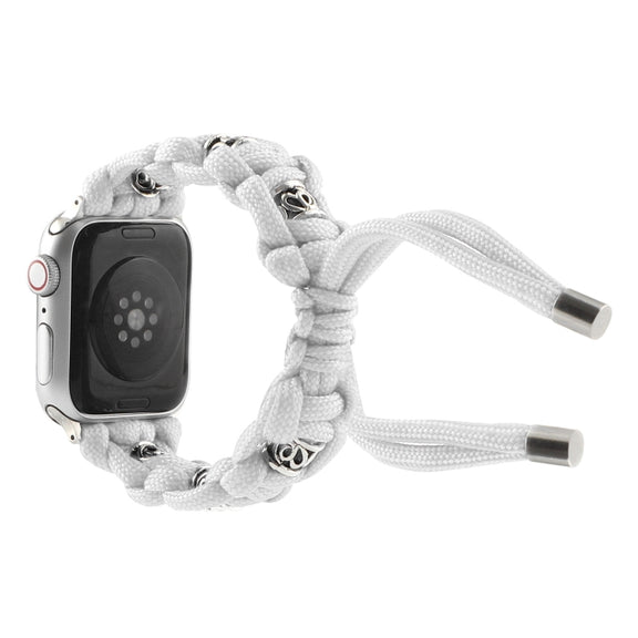 For Apple Watch 42mm Silk Silver Beads Braided Watch Band(White)