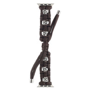 For Apple Watch 38mm Silk Silver Beads Braided Watch Band(Coffee)