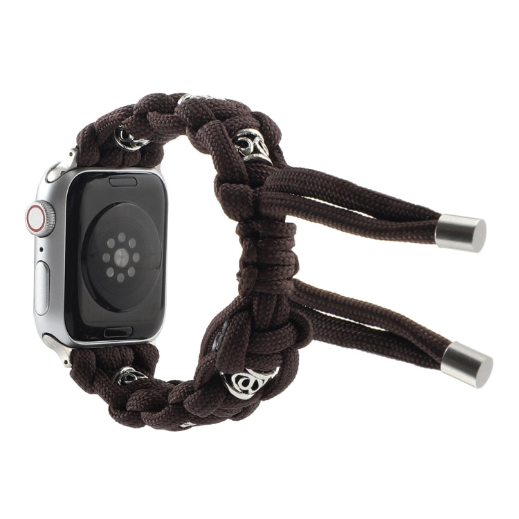 For Apple Watch 38mm Silk Silver Beads Braided Watch Band(Coffee)