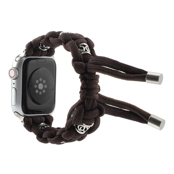 For Apple Watch 38mm Silk Silver Beads Braided Watch Band(Coffee)