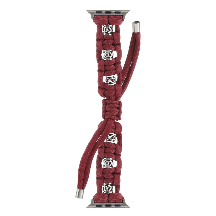 For Apple Watch 38mm Silk Silver Beads Braided Watch Band(Wine Red)