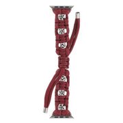 For Apple Watch 38mm Silk Silver Beads Braided Watch Band(Wine Red)
