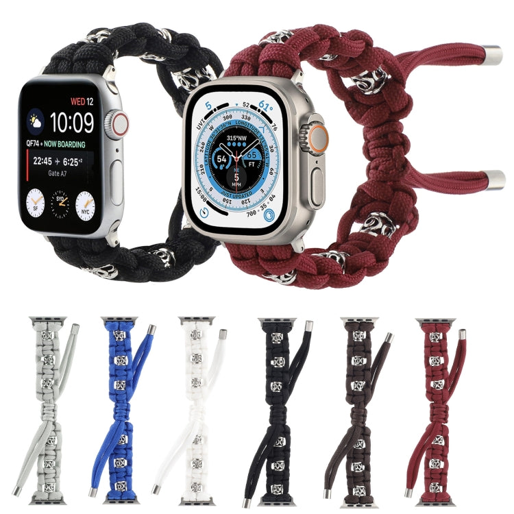 For Apple Watch 42mm Silk Silver Beads Braided Watch Band(White)