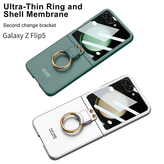 For Samsung Galaxy Z Flip5 GKK Integrated Ultra-thin PC Ring Holder Phone Case(Dark Green)