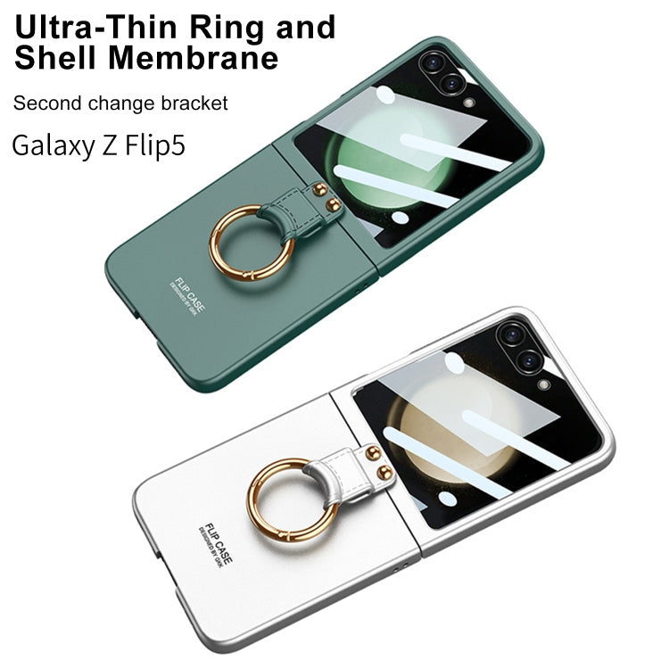 For Samsung Galaxy Z Flip5 GKK Integrated Ultra-thin PC Ring Holder Phone Case(Dark Green)