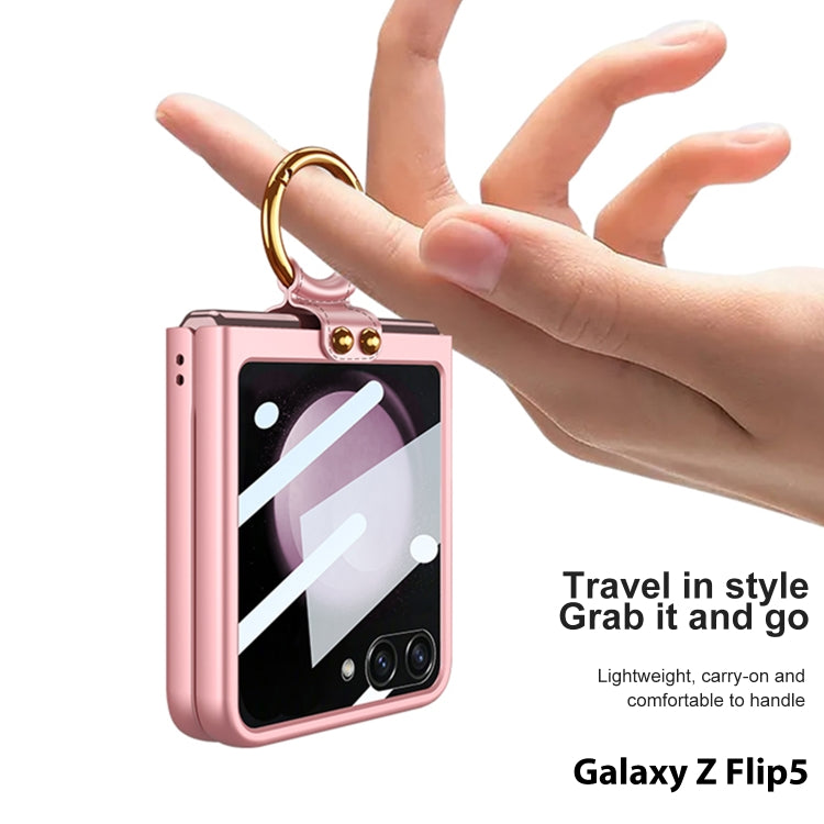 For Samsung Galaxy Z Flip5 GKK Integrated Ultra-thin PC Ring Holder Phone Case(Dark Green)