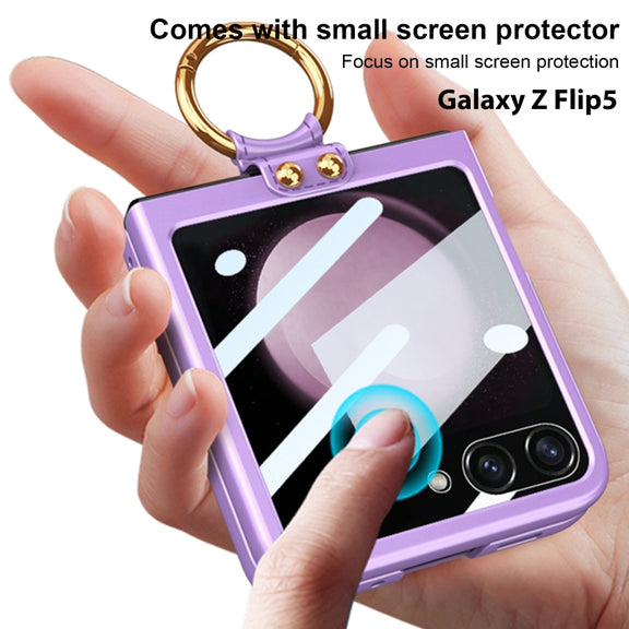 For Samsung Galaxy Z Flip5 GKK Integrated Ultra-thin PC Ring Holder Phone Case(Dark Green)