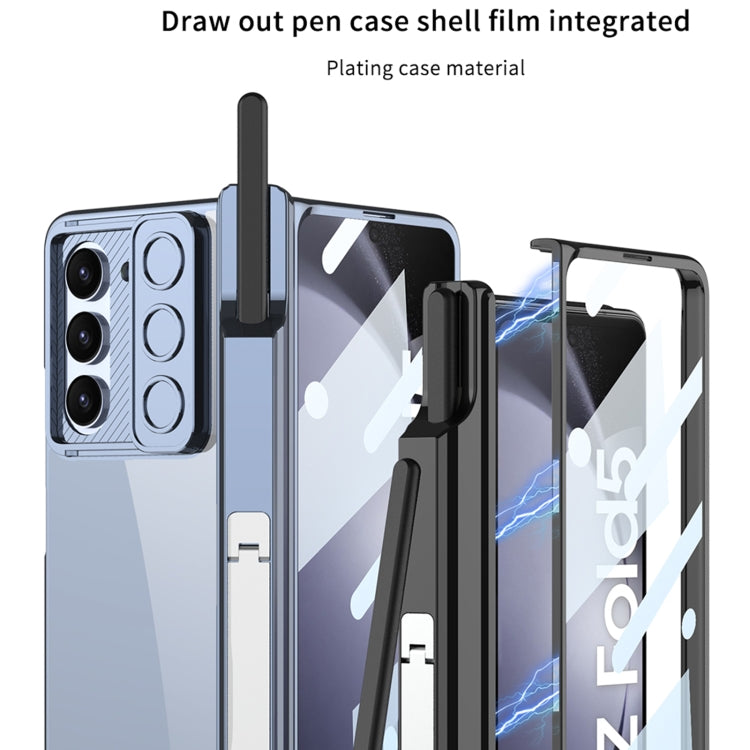 For Samsung Galaxy Z Fold5 5G GKK Integrated Push Lens Window Fold Hinge Phone Case with Pen Slots(Black)