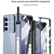 For Samsung Galaxy Z Fold5 5G GKK Integrated Push Lens Window Fold Hinge Phone Case with Pen Slots(Black)