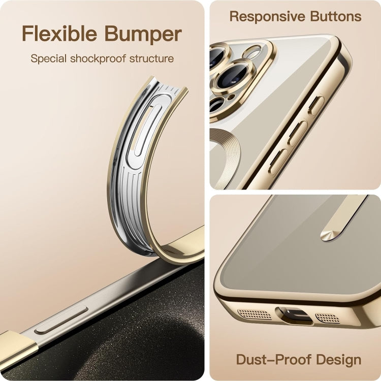 For iPhone 15 Pro Max Transparent Electroplated Magsafe Magnetic TPU Phone Case(Gold)