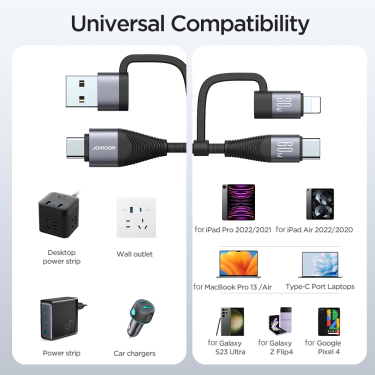 JOYROOM SA37-2T2 60W Multi-Function Series 4 in 1 Fast Charging Data Cable, Length:1.2m(Black)