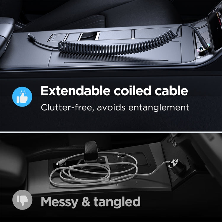 JOYROOM SA38-AC3 3A USB to USB-C / Type-C Coiled Fast Charging Data Cable, Length:1.5m(Black)