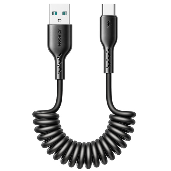 JOYROOM SA38-AC3 3A USB to USB-C / Type-C Coiled Fast Charging Data Cable, Length:1.5m(Black)