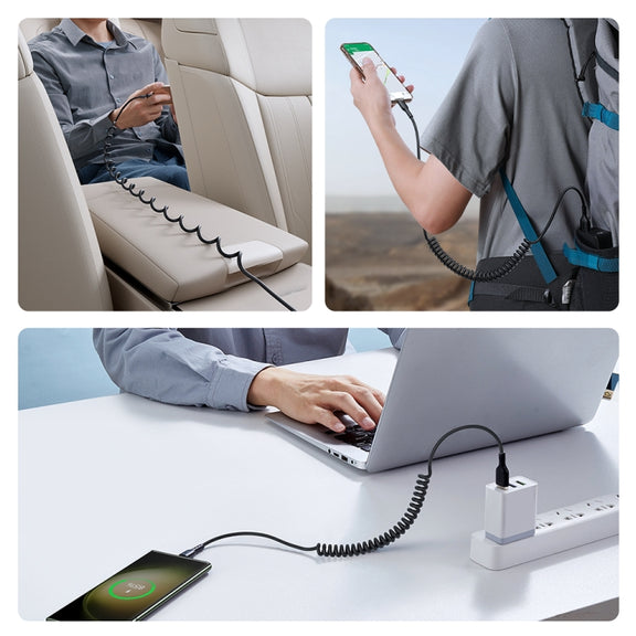 JOYROOM SA38-AC3 3A USB to USB-C / Type-C Coiled Fast Charging Data Cable, Length:1.5m(Black)