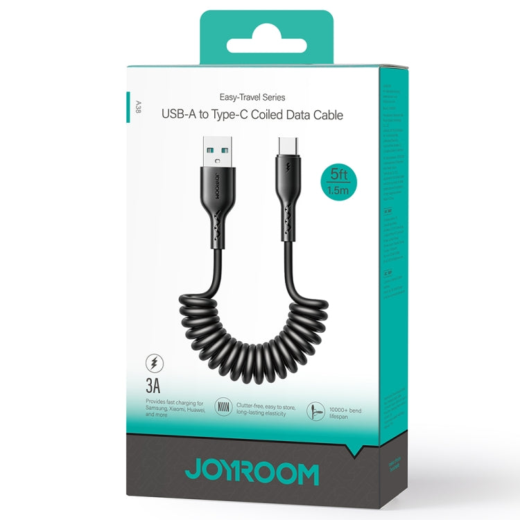 JOYROOM SA38-AC3 3A USB to USB-C / Type-C Coiled Fast Charging Data Cable, Length:1.5m(Black)