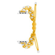 For Apple Watch SE 2023 44mm Paracord Gypsophila Beads Drawstring Braided Watch Band(Yellow)