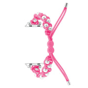 For Apple Watch SE 2023 40mm Paracord Gypsophila Beads Drawstring Braided Watch Band(Pink)