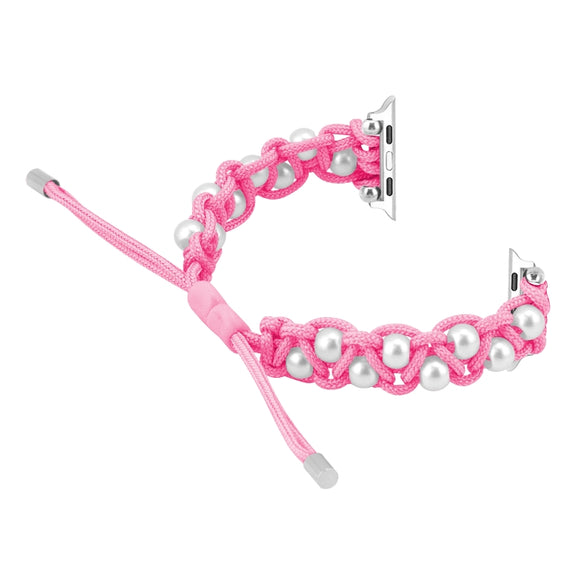 For Apple Watch SE 2023 40mm Paracord Gypsophila Beads Drawstring Braided Watch Band(Pink)